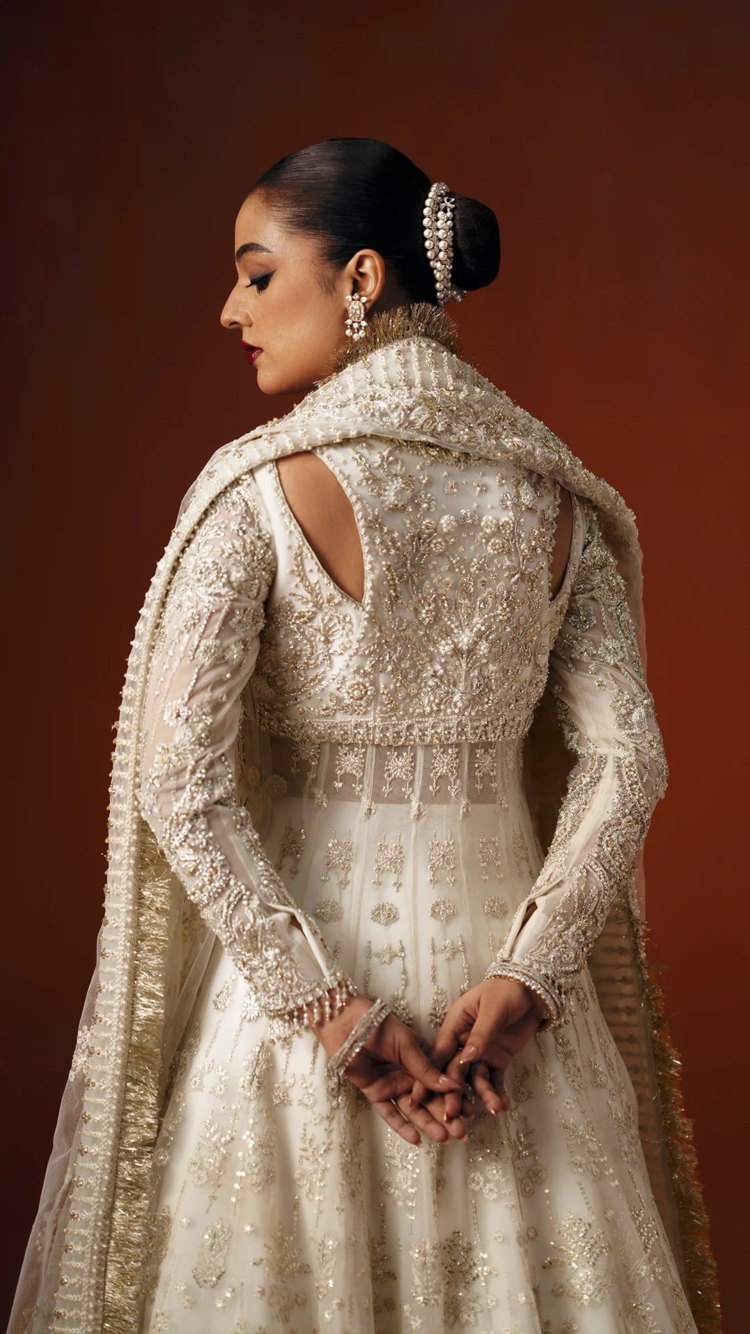 Royal Pakistani Bridal Dress in White Lehenga Gown Style