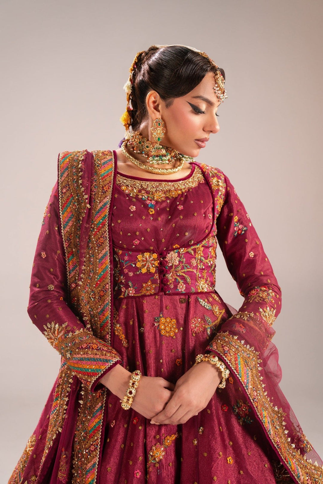Royal Pakistani Bridal Dress is Gharara and Peplum Style