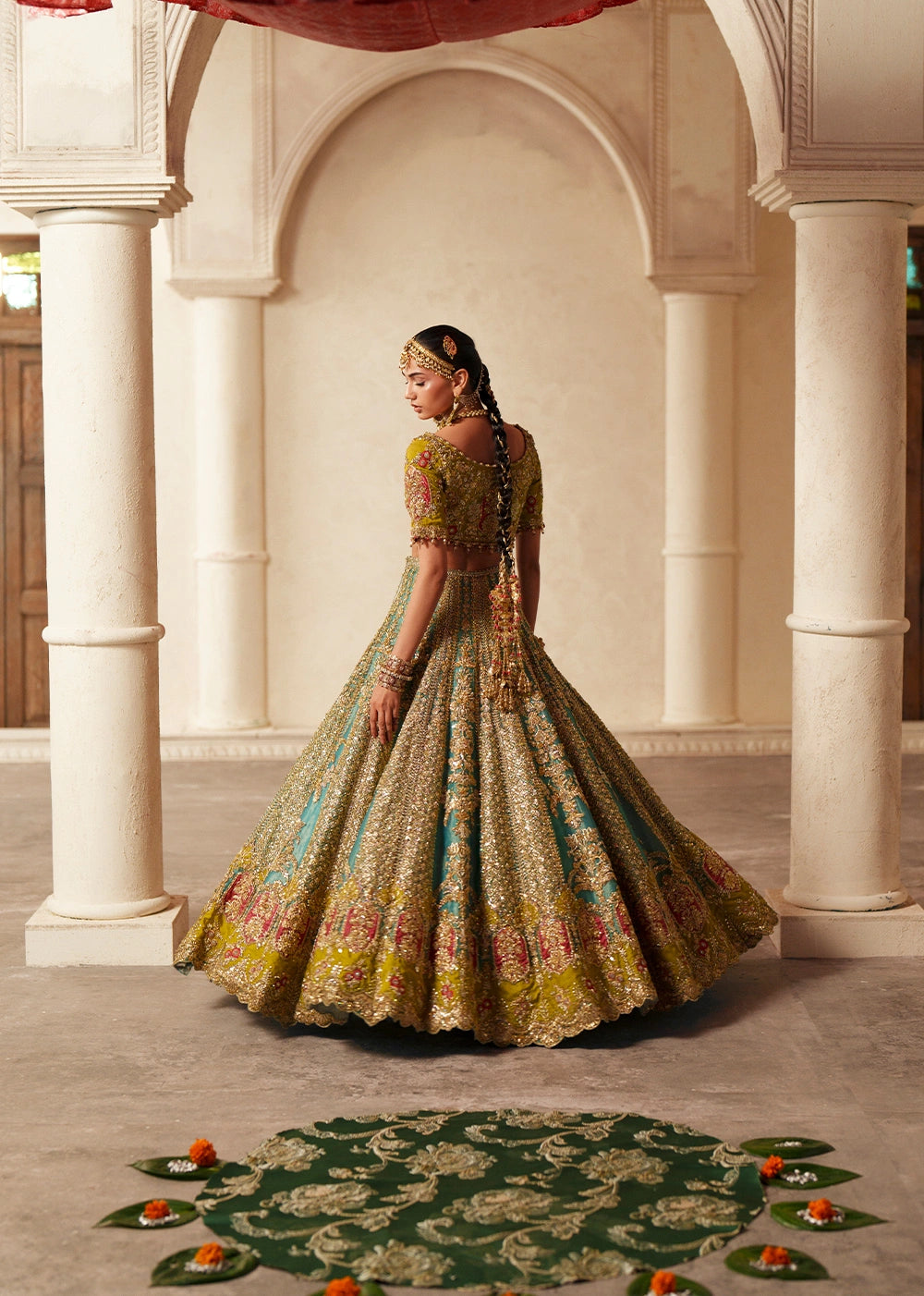 Royal Pakistani Bridal Outfit in Choli Lehenga Dupatta Style