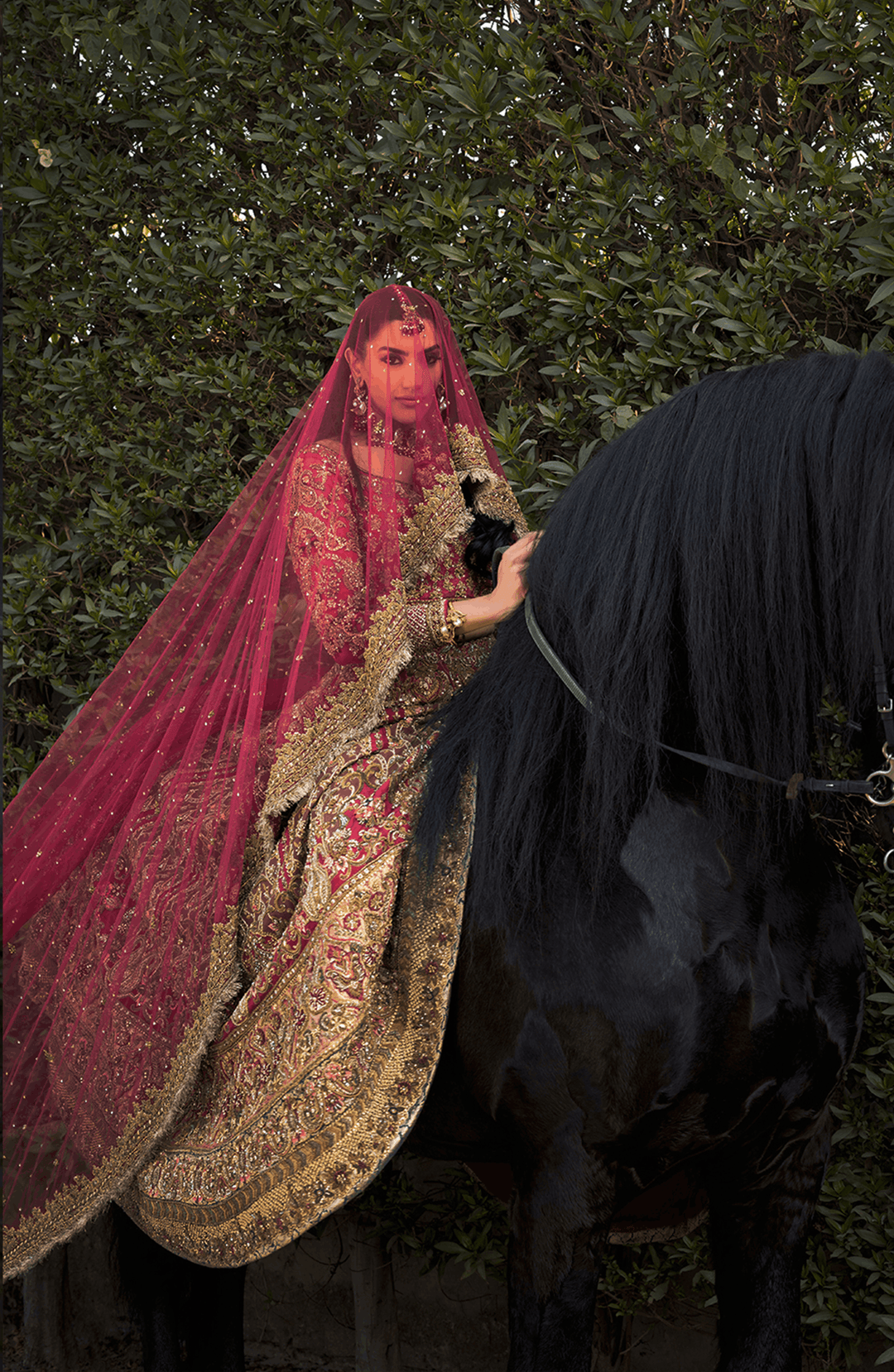Royal Pakistani Bridal Outfit in Choli and Lehenga Style
