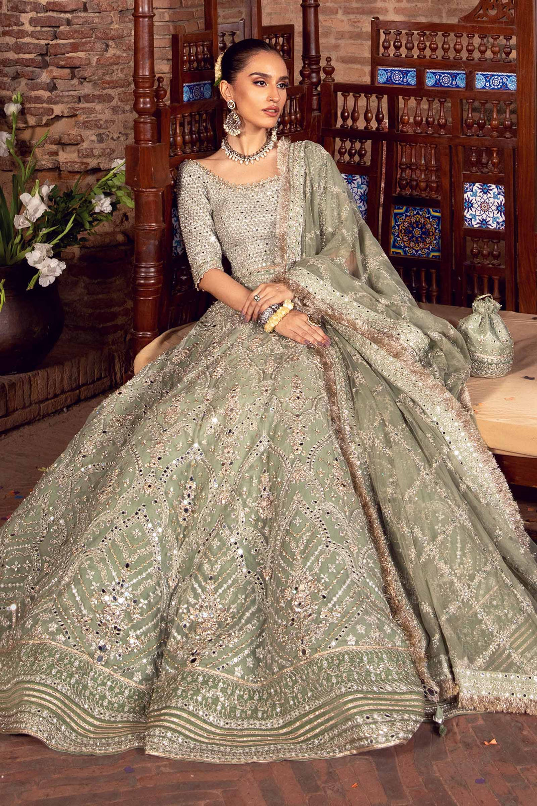 Elegant Pakistani Bridal Lehenga Choli - Pistachio Green