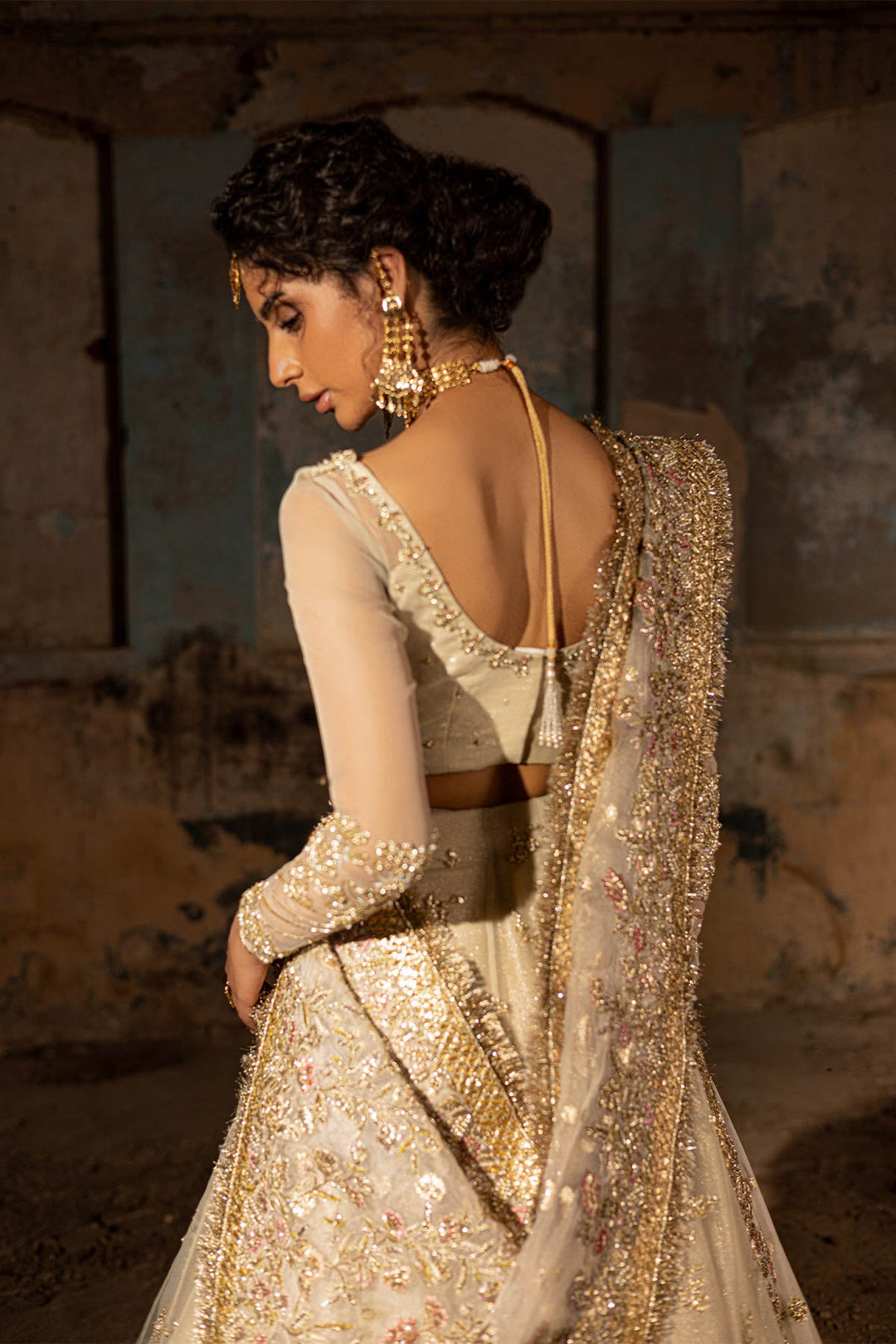 Royal Pakistani Bridal Outfit in Organza Choli Lehenga Style
