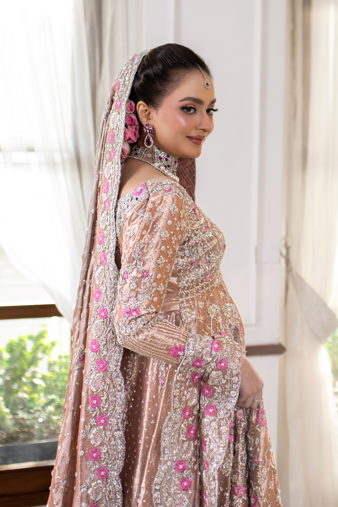 Royal Pakistani Bridal Outfit in Pishwas and Lehenga Style