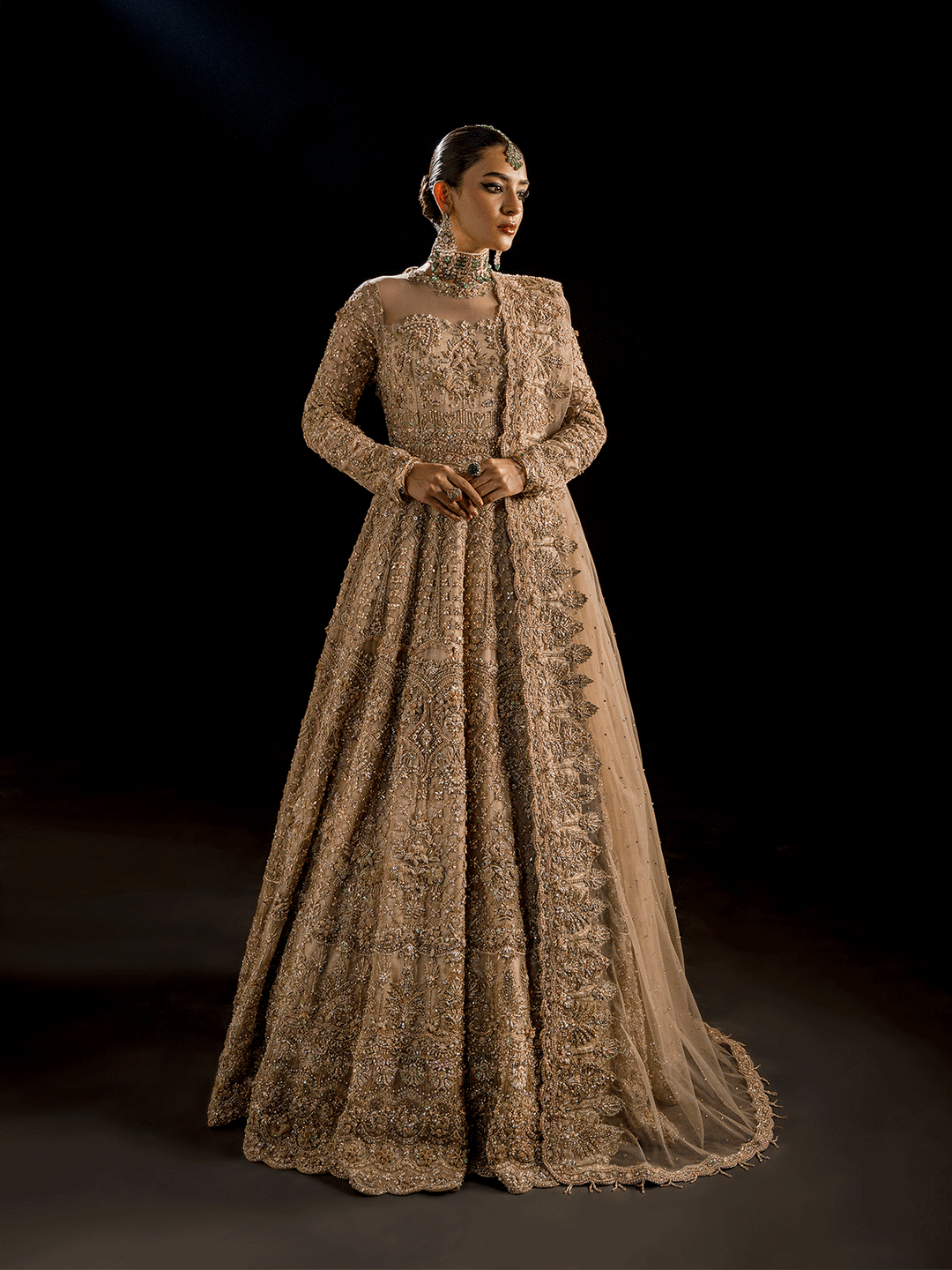 Royal Pakistani Bridal Outfit in Royal Gown and Dupatta Style