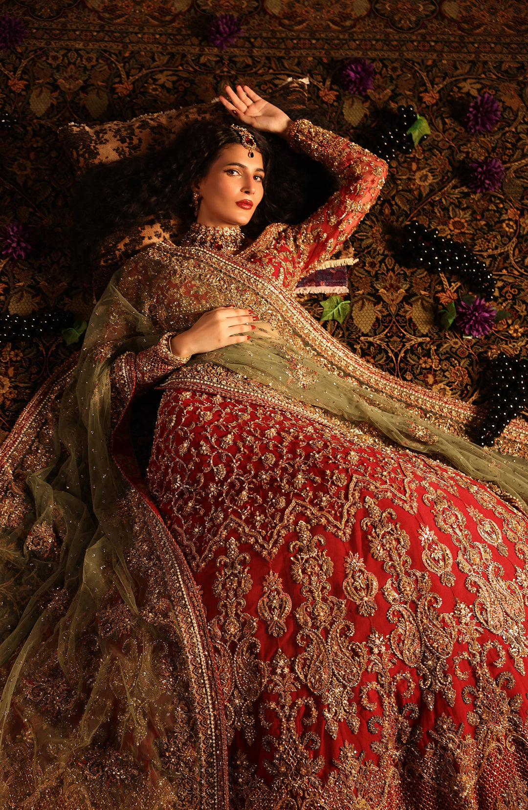 Royal Pakistani Bridal Red Choli Dupatta and Lehenga Dress