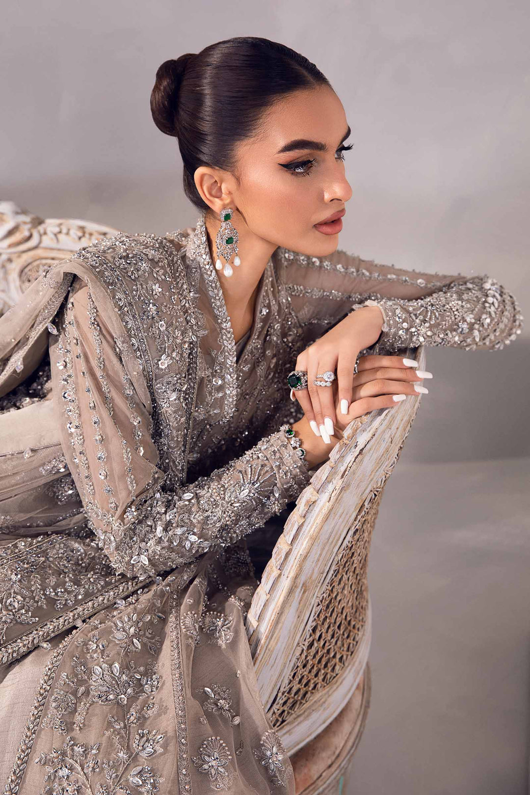 Royal Pakistani Bridal Wear in Open Frock and Lehenga Style