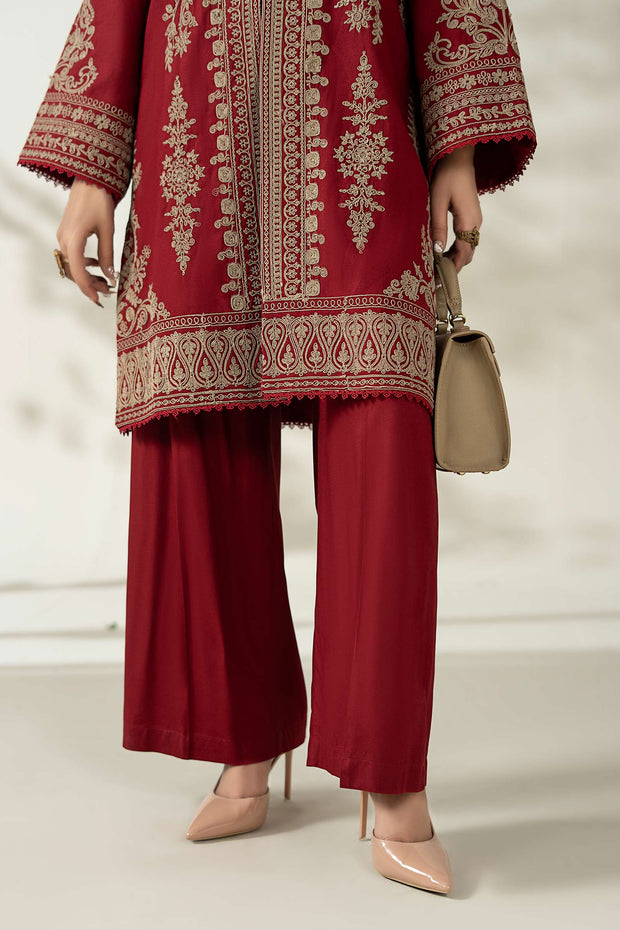 Royal Pakistani Party Wear in Maroon Khaddar Suit Style