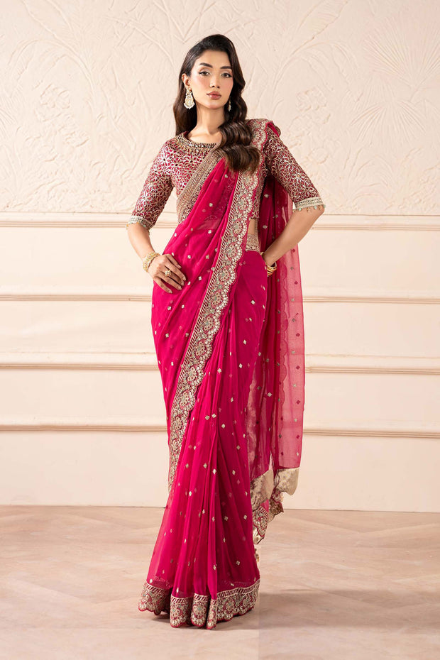 Pakistani Party Wear in Embroidered Chiffon Saree Style