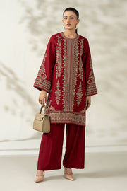 Royal Pakistani Party Wear in Maroon Khaddar Suit Style