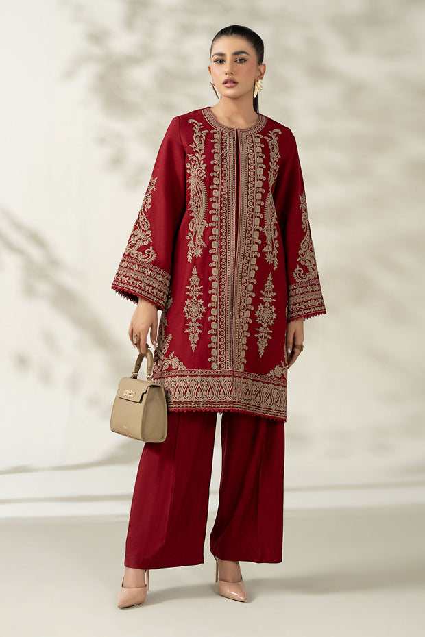 Royal Pakistani Party Wear in Maroon Khaddar Suit Style