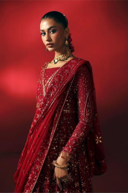 Royal Pakistani Wedding Dress in Elegant Red Maxi Frock Style