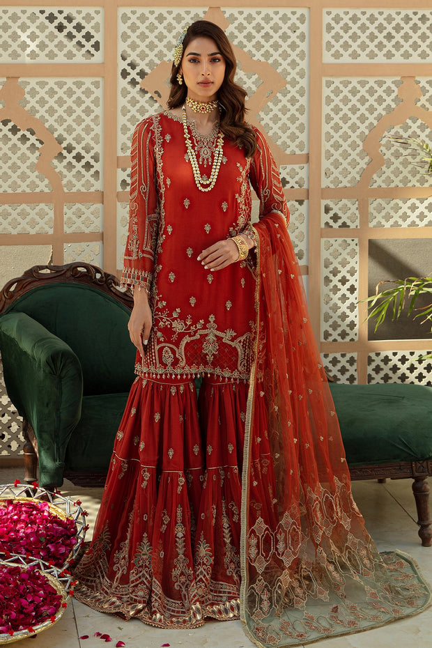 Rust Maroon Pakistani Wedding Dress in Kameez Gharara Style