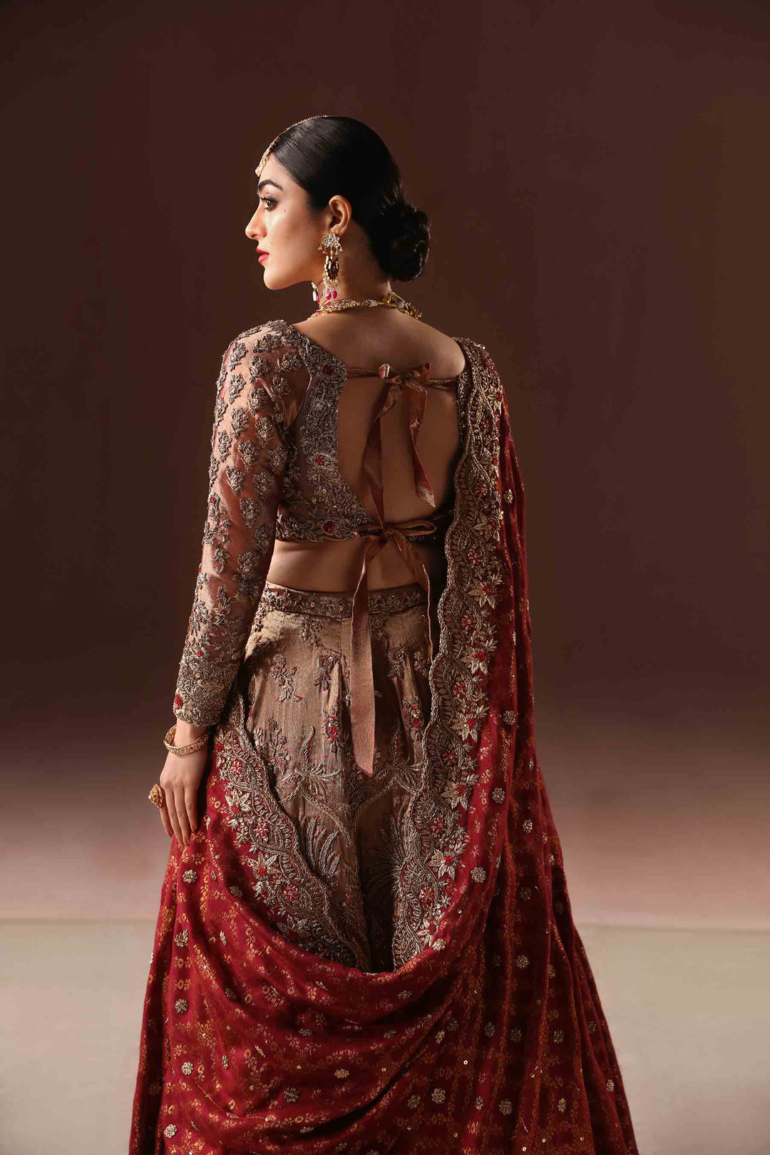 Rusted Gold Embroidered Pakistani Bridal Lehenga choli