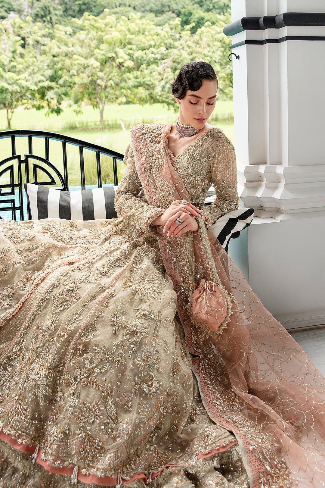 Elegant Beige and Peach Pakistani Bridal Dress – Nameera by Farooq