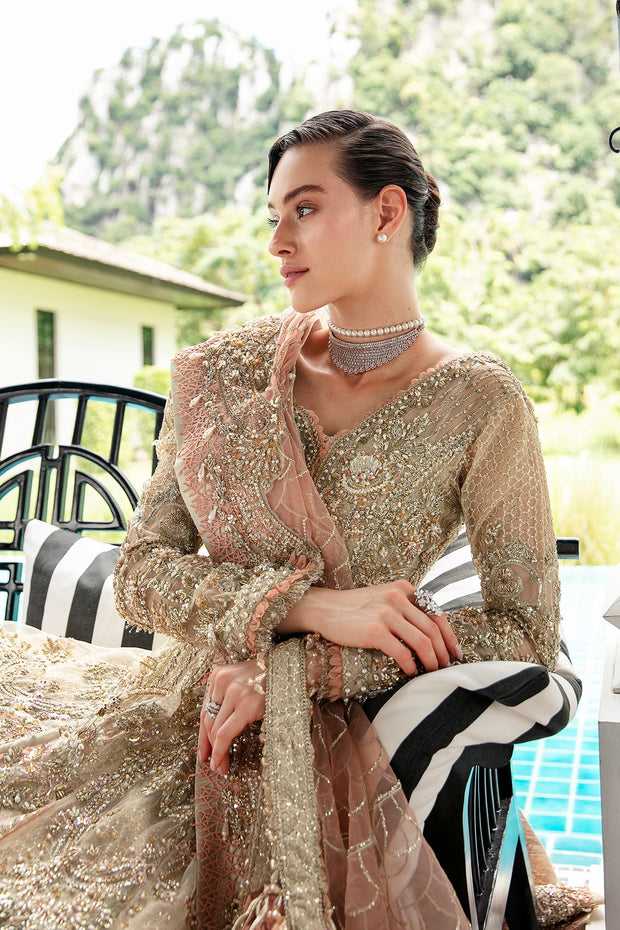 Opulent Beige and Peach Pakistani Bridal Dress