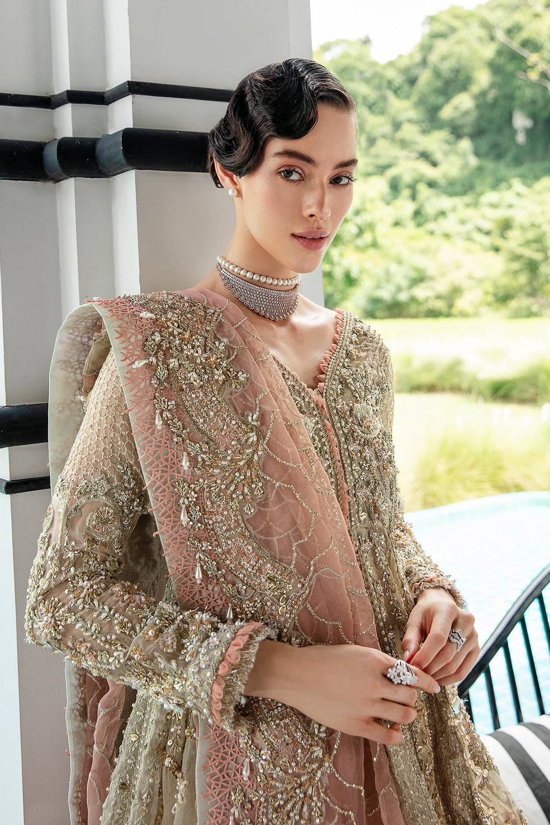 Elegant Beige and Peach Pakistani Bridal Dress