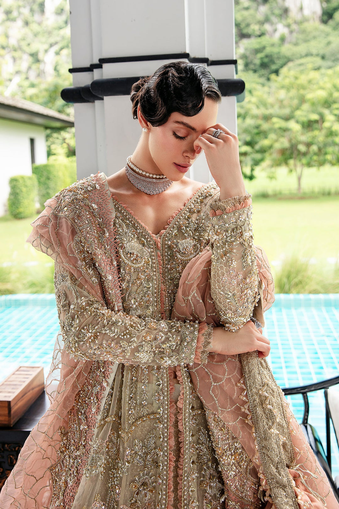 Elegant Beige and Peach Pakistani Bridal Dress