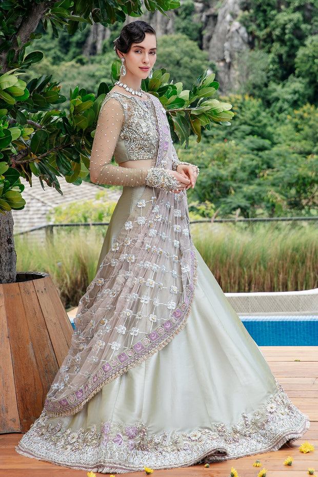 Elysian Mint Pakistani Bridal Dress with Tulle Dupatta