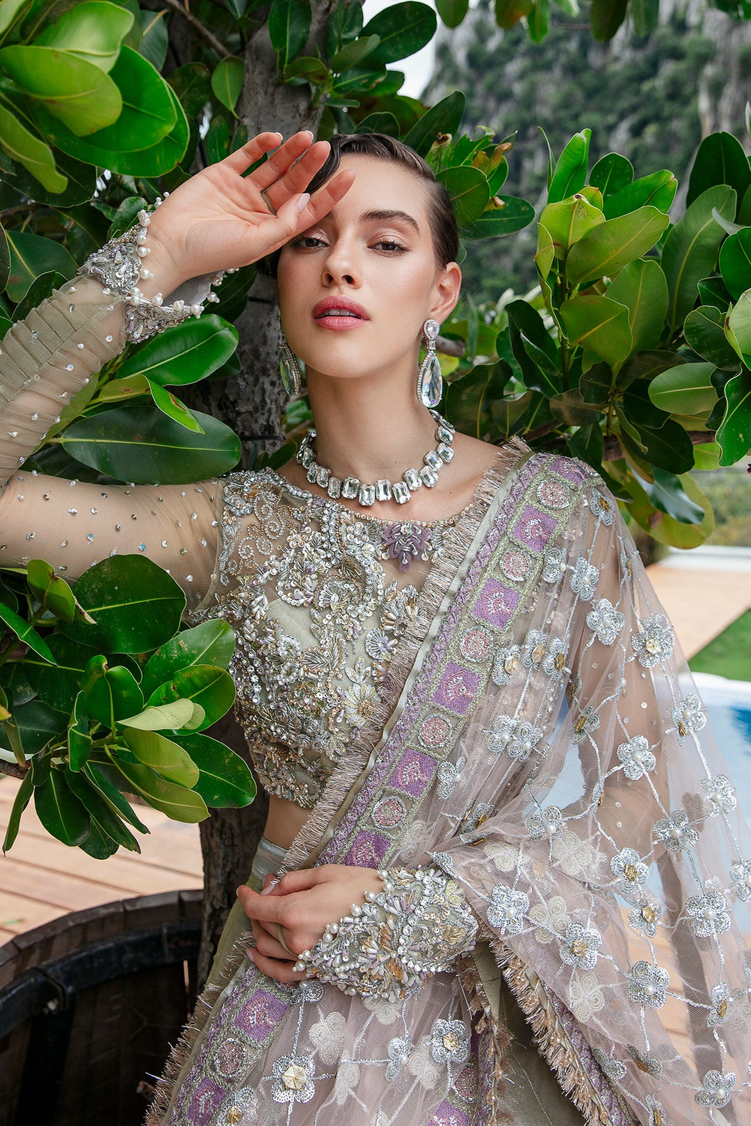 Elysian Mint Pakistani Bridal Dress with Tulle Dupatta