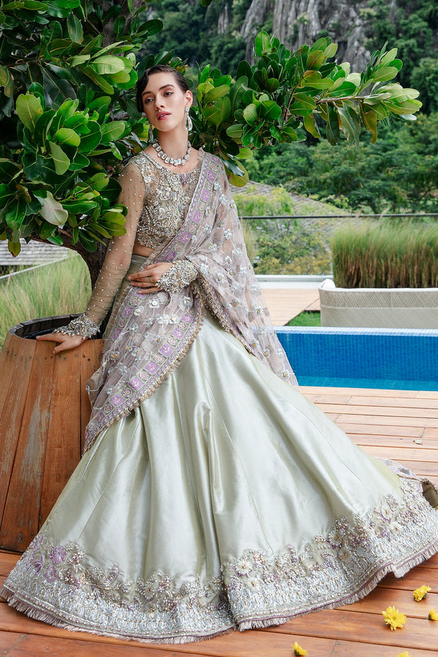 Elysian Mint Pakistani Bridal Dress with Tulle Dupatta