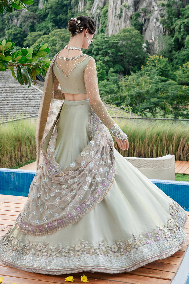 Elysian Mint Pakistani Bridal Dress with Tulle Dupatta