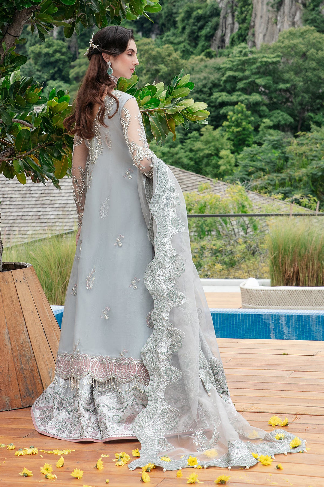 Elegant Pakistani Bridal Dress in Silver Grey Shade