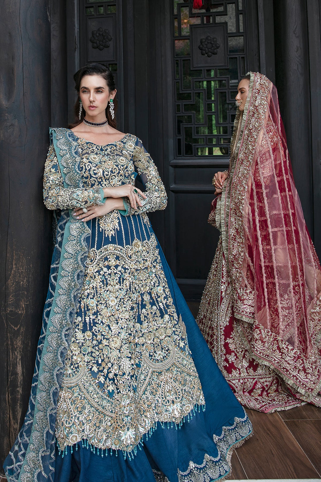 Elegant Teal Blue Pakistani Bridal Dress with Embellishments