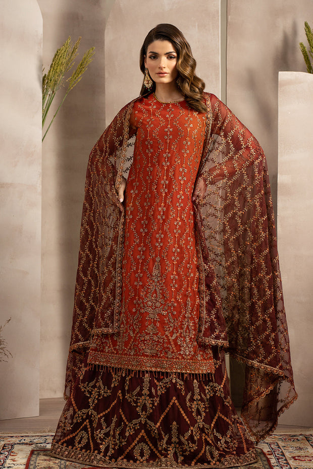 Elegant Sequins Embroidered Net Dress with Gharara