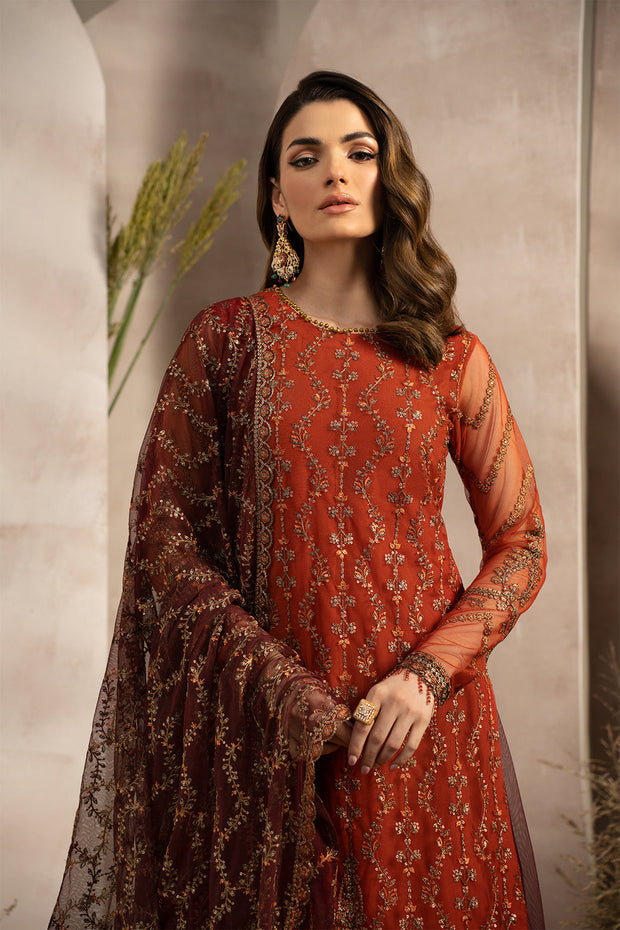 Elegant Sequins Embroidered Net Dress with Gharara