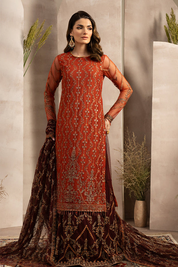 Elegant Sequins Embroidered Net Dress with Gharara