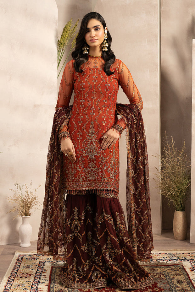 Elegant Sequins Embroidered Net Dress with Gharara
