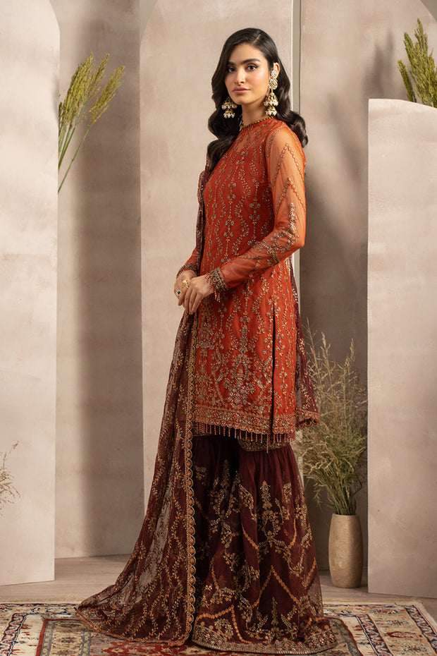 Elegant Sequins Embroidered Net Dress with Gharara
