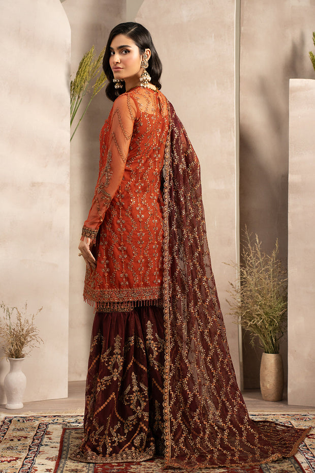 Elegant Sequins Embroidered Net Dress with Gharara