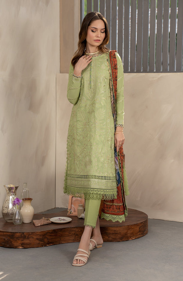 Elegant Embroidered Lawn Shirt with Printed Chiffon Dupatta