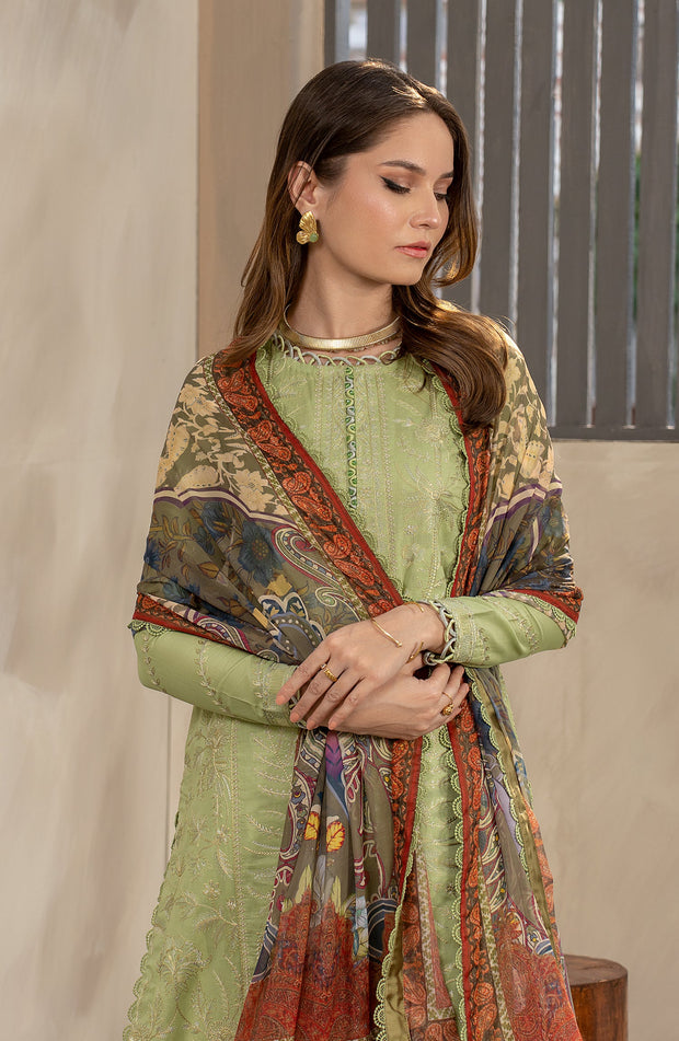 Elegant Embroidered Lawn Shirt with Printed Chiffon Dupatta