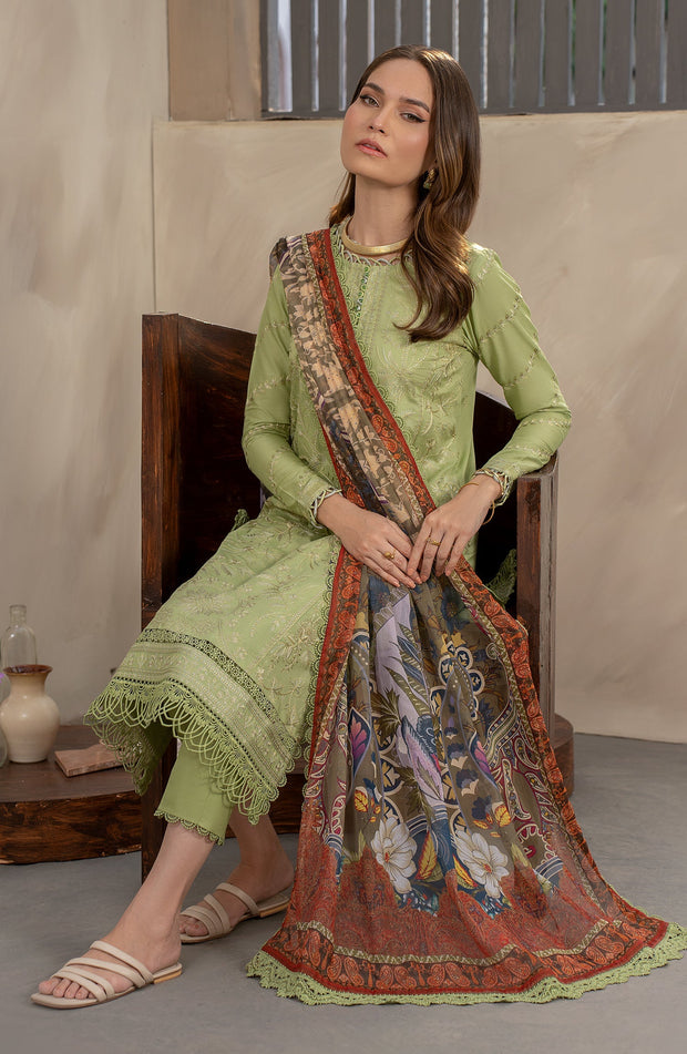 Elegant Embroidered Lawn Shirt with Printed Chiffon Dupatta