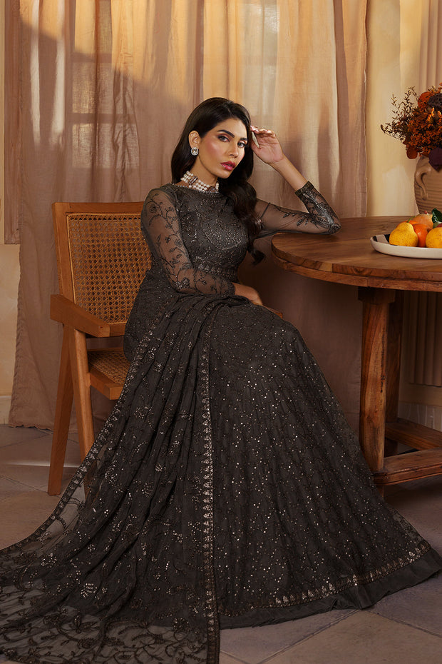 Elegant Sequins Embroidered Net and Silk Ensemble