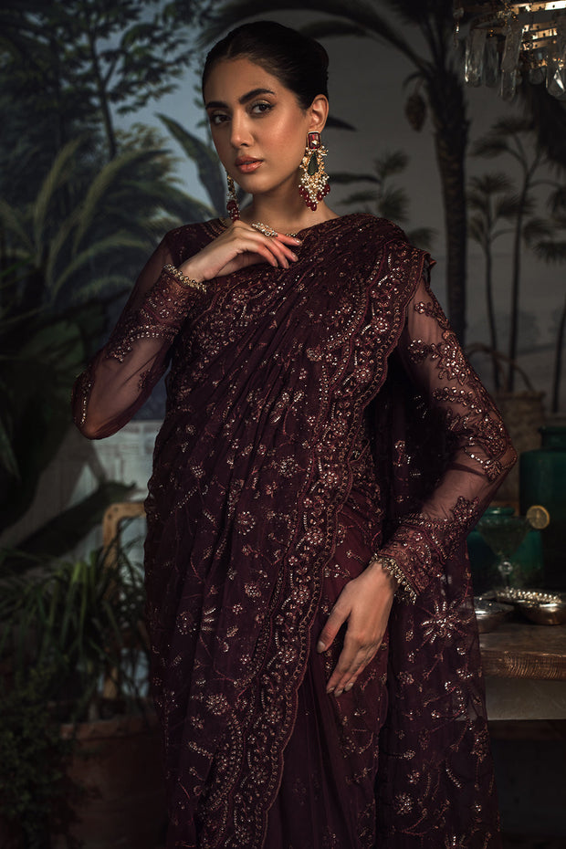 Elegant Carmine Sequins Embroidered Net Dress