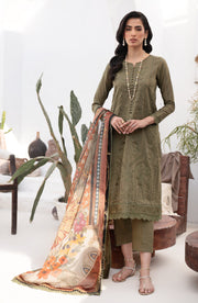 Embroidered Lawn Shirt with Chiffon Dupatta in Elegant Style