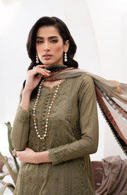 Embroidered Lawn Shirt with Chiffon Dupatta in Elegant Style