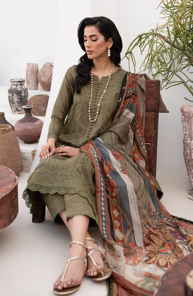 Embroidered Lawn Shirt with Chiffon Dupatta in Elegant Style