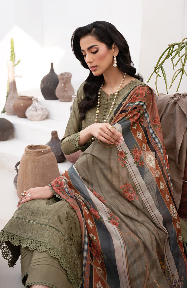 Embroidered Lawn Shirt with Chiffon Dupatta in Elegant Style