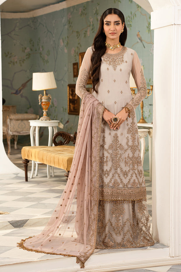 Elegant Sequins Embroidered Net Gharara in Contrast Colors