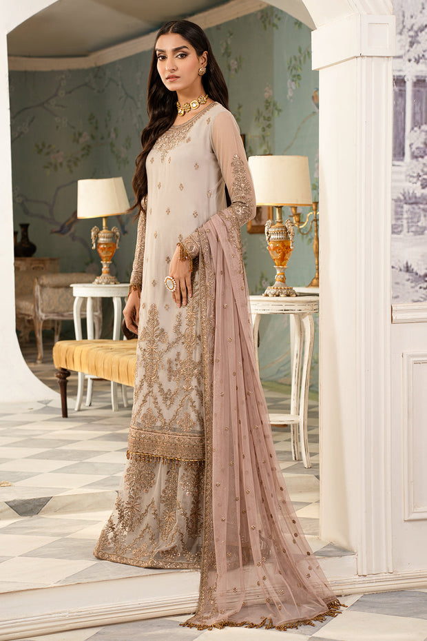 Elegant Sequins Embroidered Net Gharara in Contrast Colors