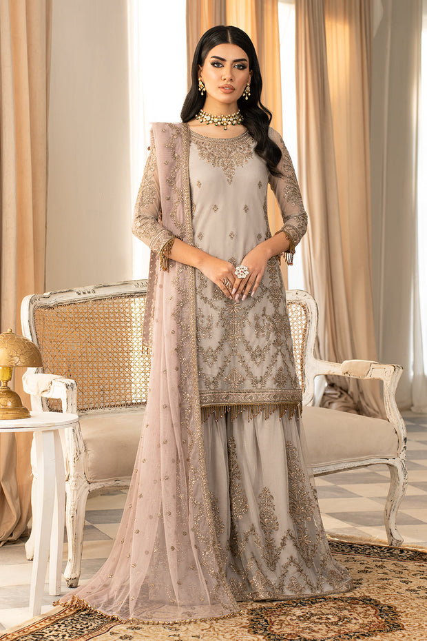 Elegant Sequins Embroidered Net Gharara in Contrast Colors