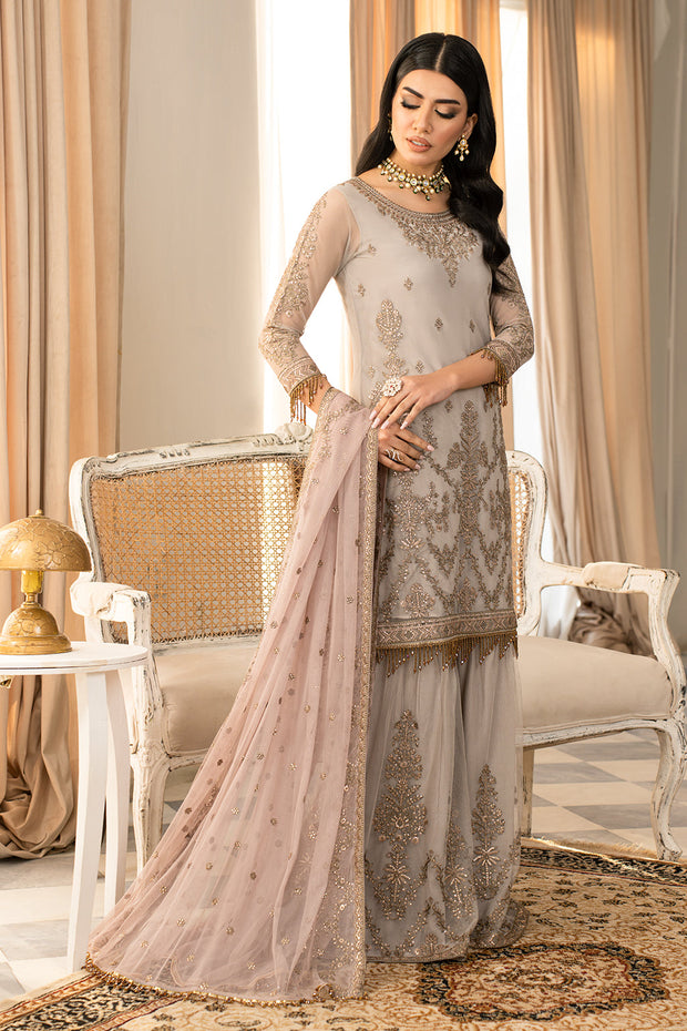 Elegant Sequins Embroidered Net Gharara in Contrast Colors
