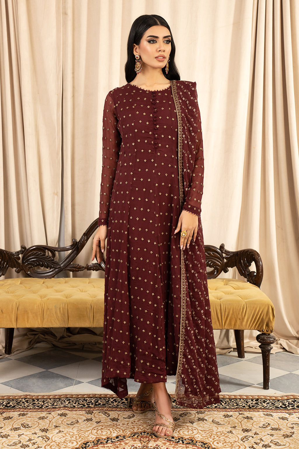 Elegant Ruby Chiffon 3 Piece Suit for Special Occasions