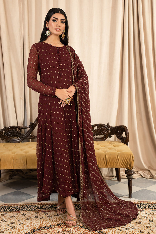 Elegant Ruby Chiffon 3 Piece Suit for Special Occasions