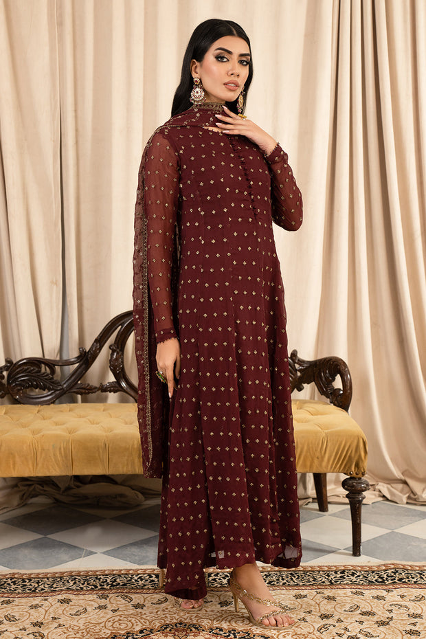 Elegant Ruby Chiffon 3 Piece Suit for Special Occasions