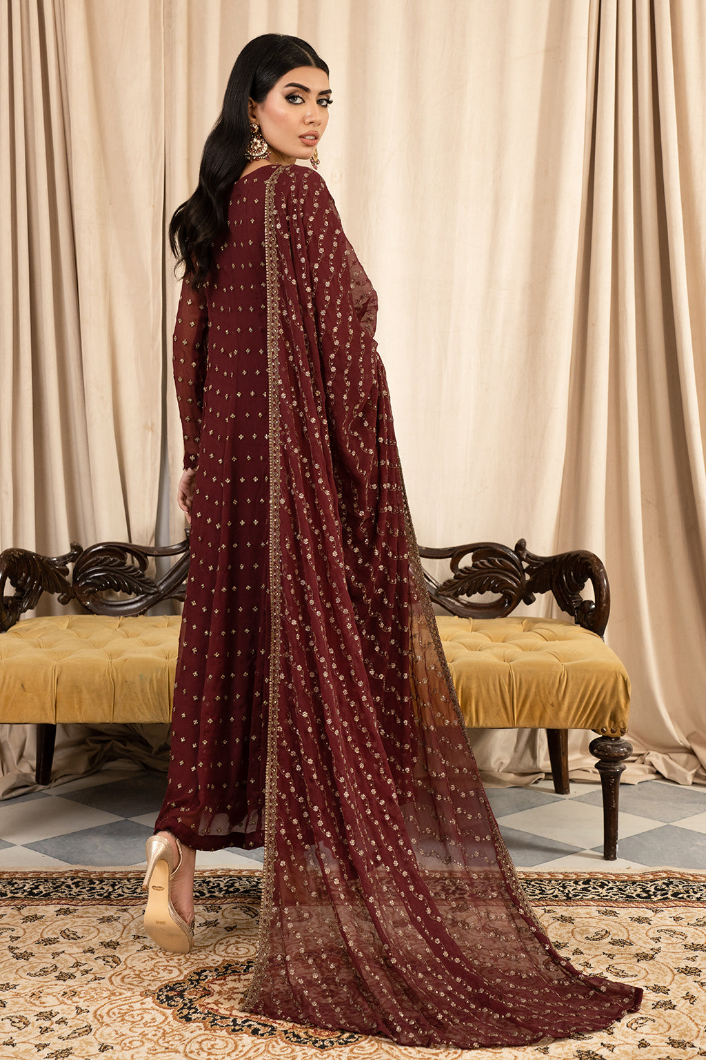 Elegant Ruby Chiffon 3 Piece Suit for Special Occasions